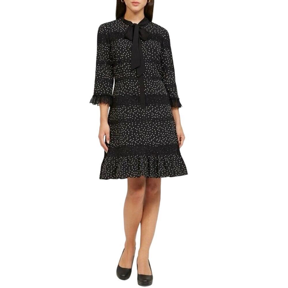 Shani Polka Dot A-line Black Dress Bow Tie Lace, Ruffles US 6/ EU 36